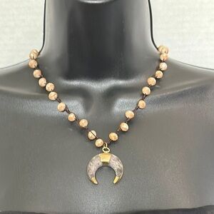 Handmade Gold and Brown Crescent moon horn beaded Necklace